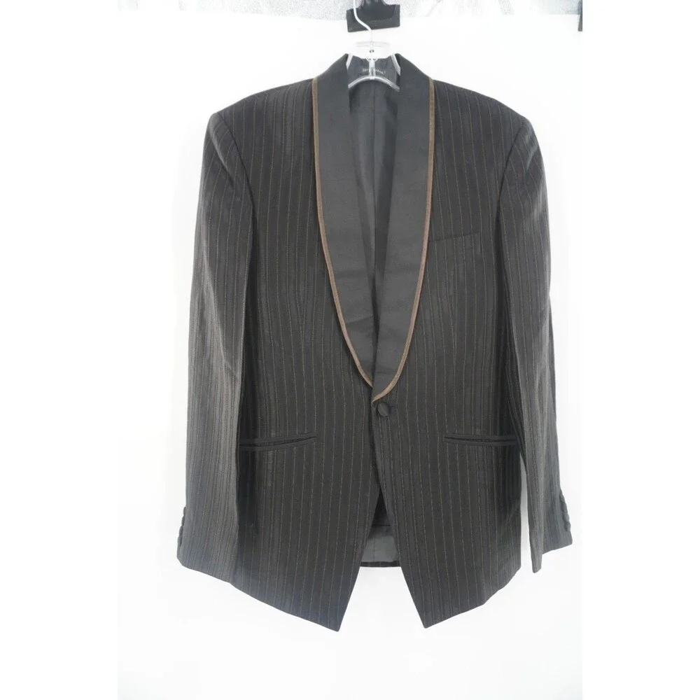 Jade Blue Tuxedo 2 Piece Suit Pinstripe Black Satin Shawl Lapel Slim Fit 38/32